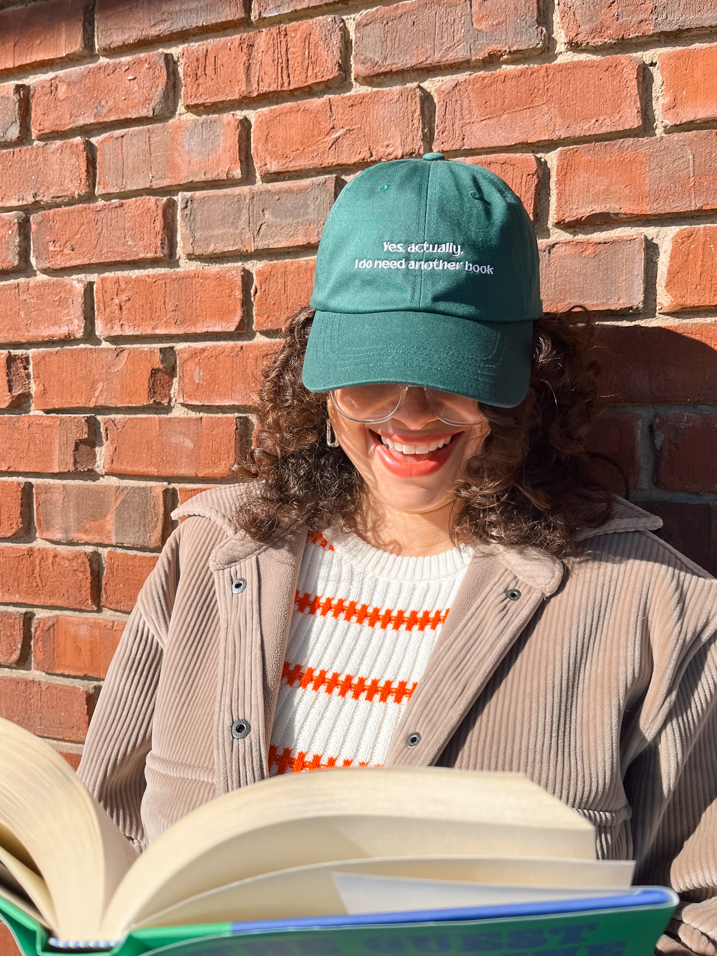 Bookish Green Dad Hat, 'Yes Actually, I Do Need Another Book'