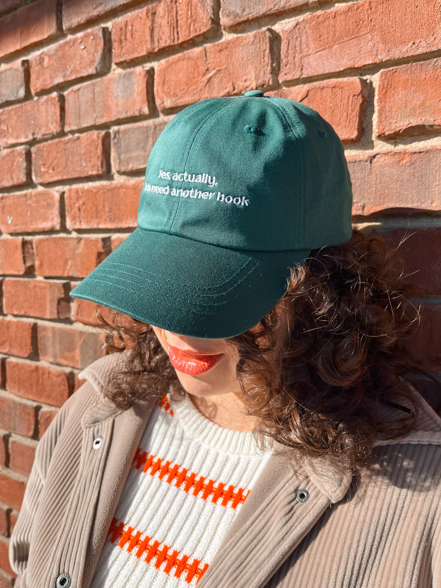 Bookish Green Dad Hat, 'Yes Actually, I Do Need Another Book'